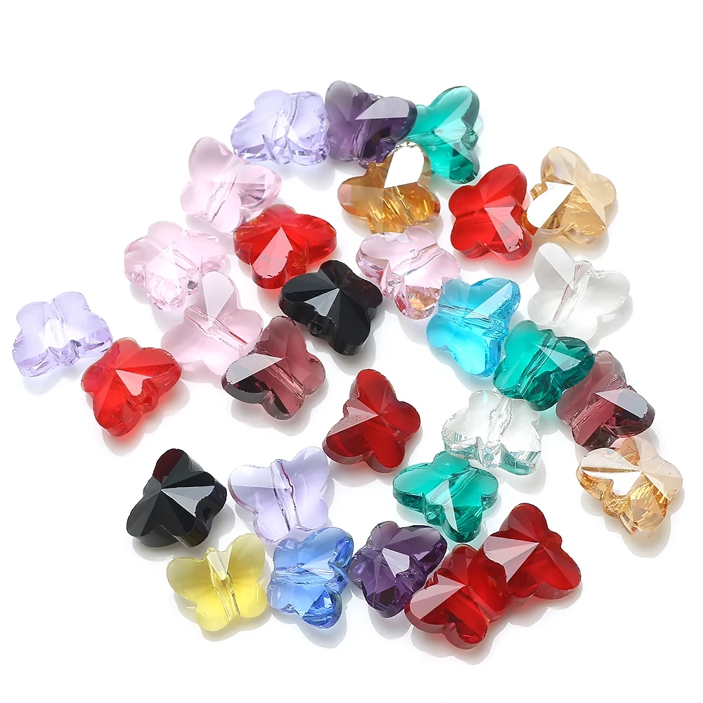 30Pcs 10mm Austrian Crystal Butterfly Bead Pendants Vertical Hole DIY Jewelry Making for Hanging Earrings Necklaces
