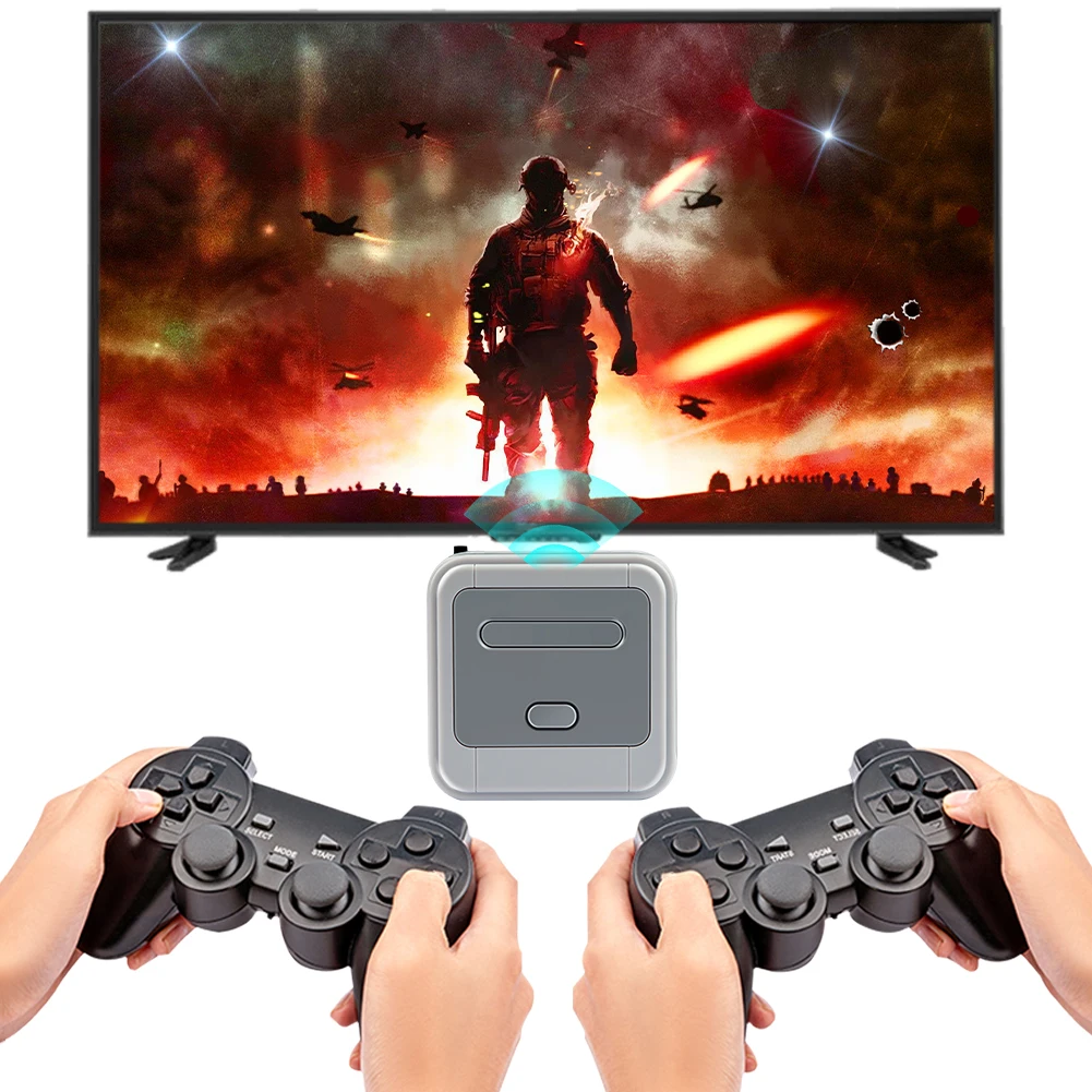 صندوق ألعاب مع وحدتي تحكم ألعاب لاسلكية وحدة تحكم ألعاب ريترو متوافقة مع معظم المحاكيات لإخراج 4K TV HD/AV
