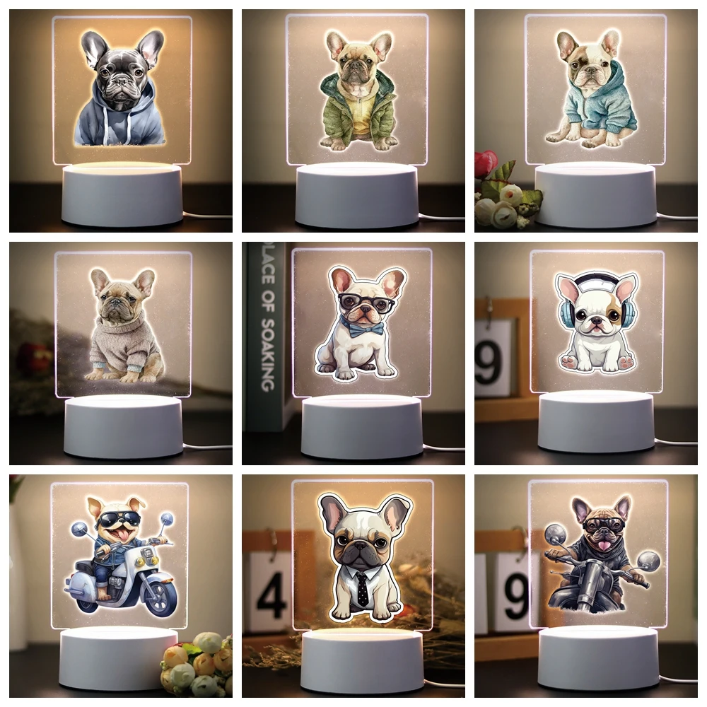 French bulldog Table Lamp Night Light 3D Illusion Lamp Bedside Rechargeable Night Lights Children\'S Christmas Gift 3D Lamp