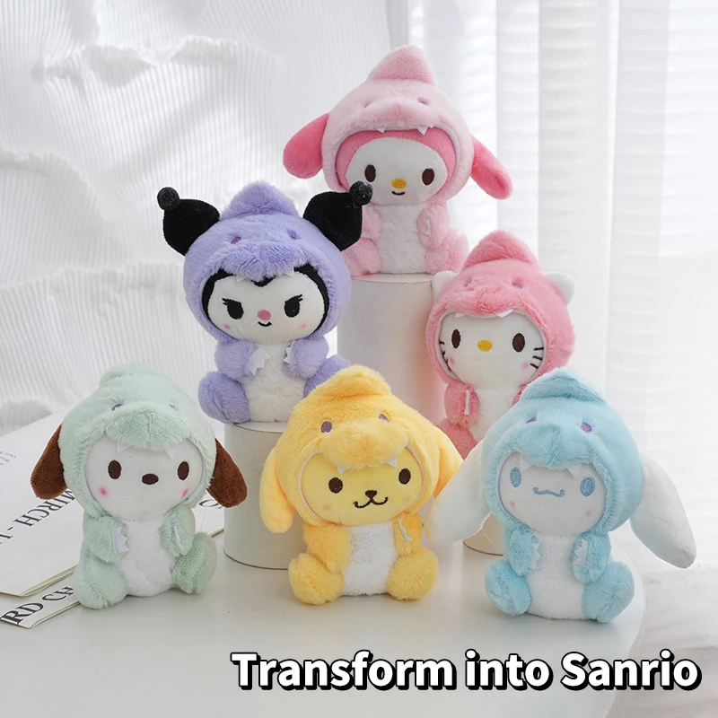 พวงกุญแจไดโนเสาร์ Kawaii Sanrio Hello Kitty pochacco Plush keyring Kuromi Cinnamoroll เครื่องประดับพวงกุญแจห้อยกระเป๋าของขวัญวันเกิด