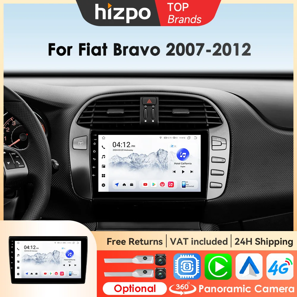 Hizpo Android 14 Stereo Per Fiat Bravo 2007 -2014 Autoradio Lettore Video Multimediale GPS Wireless CarPlay per Apple 4G Unità Principale