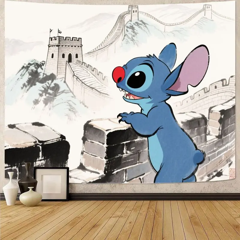 

1PC Cartoon Stitch Blue Alien Tapestry Cute Disney Wall Art Home Decor for Living Room Bedroom Perfect Gift for Fans