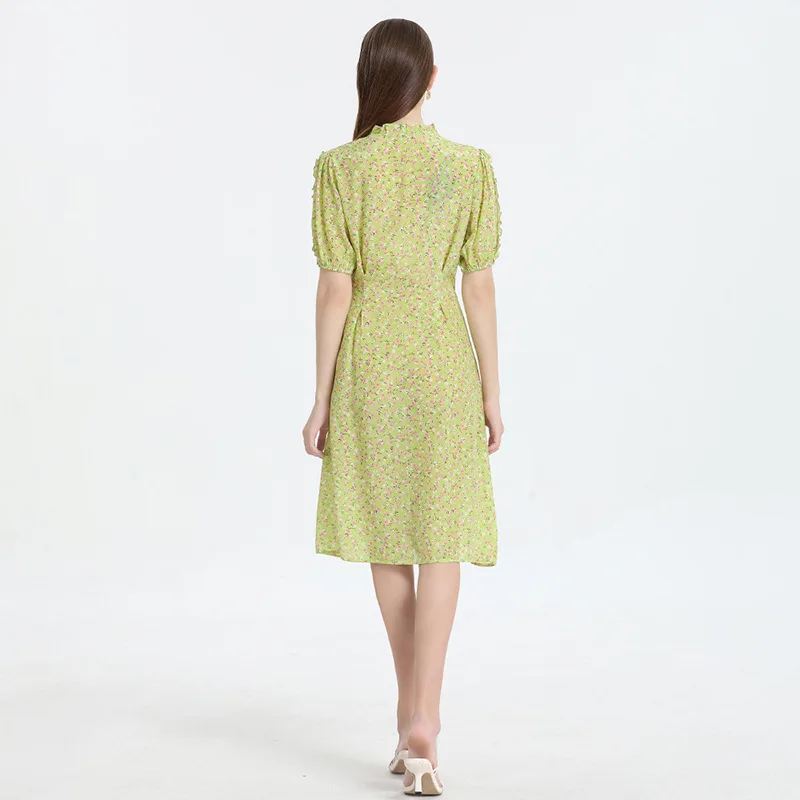 BirdTree-Vraies robes pour femmes, robe à fleurs à manches courtes et col en V, robe de défenseur de la mode élégante, nouvelle collection printemps été 100%, D41852QM