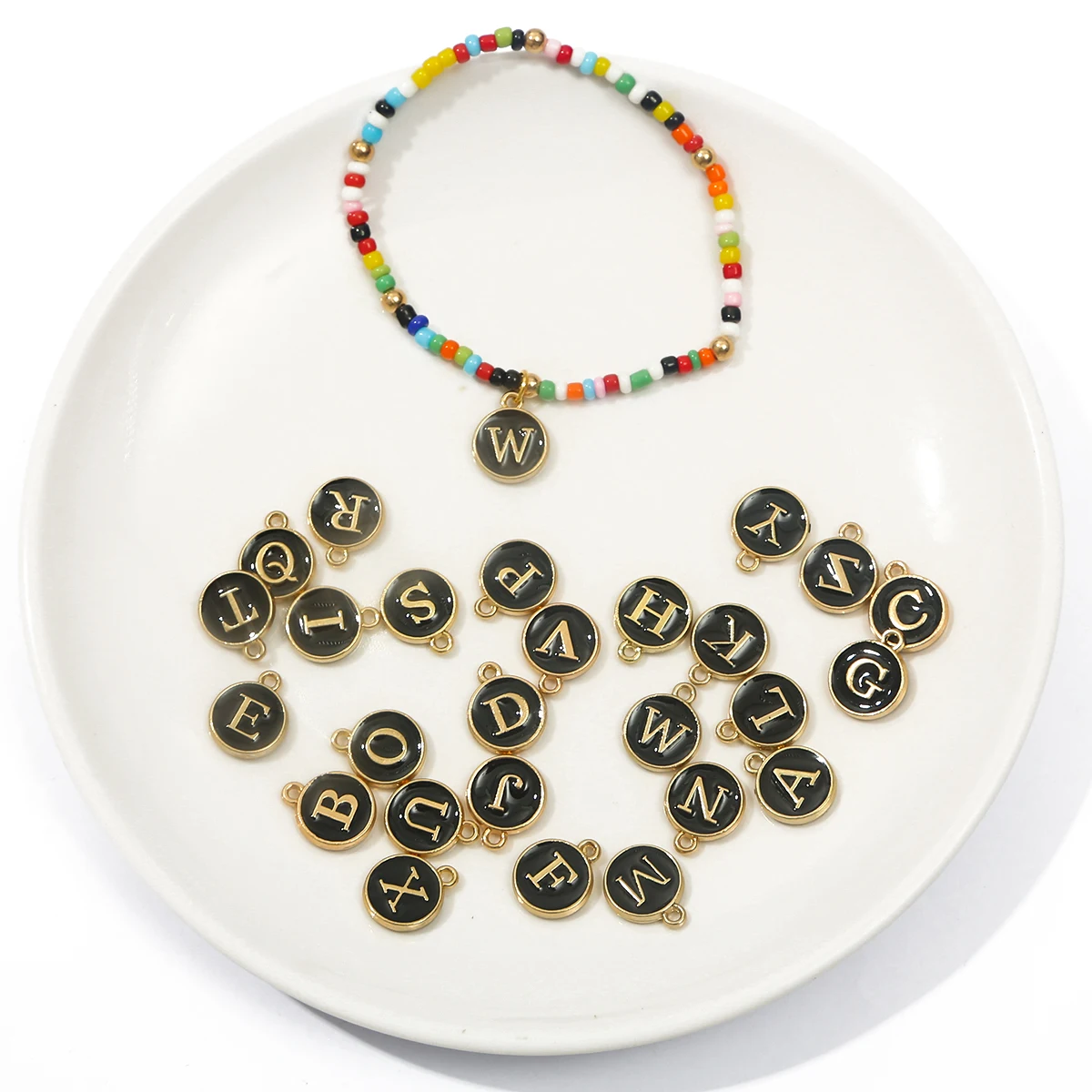 

10pcs 12mm A-Z Charms Enamel Alphabet Letter Charms Initial Pendant for DIY Handmade Bracelet Jewelry Making Accessories