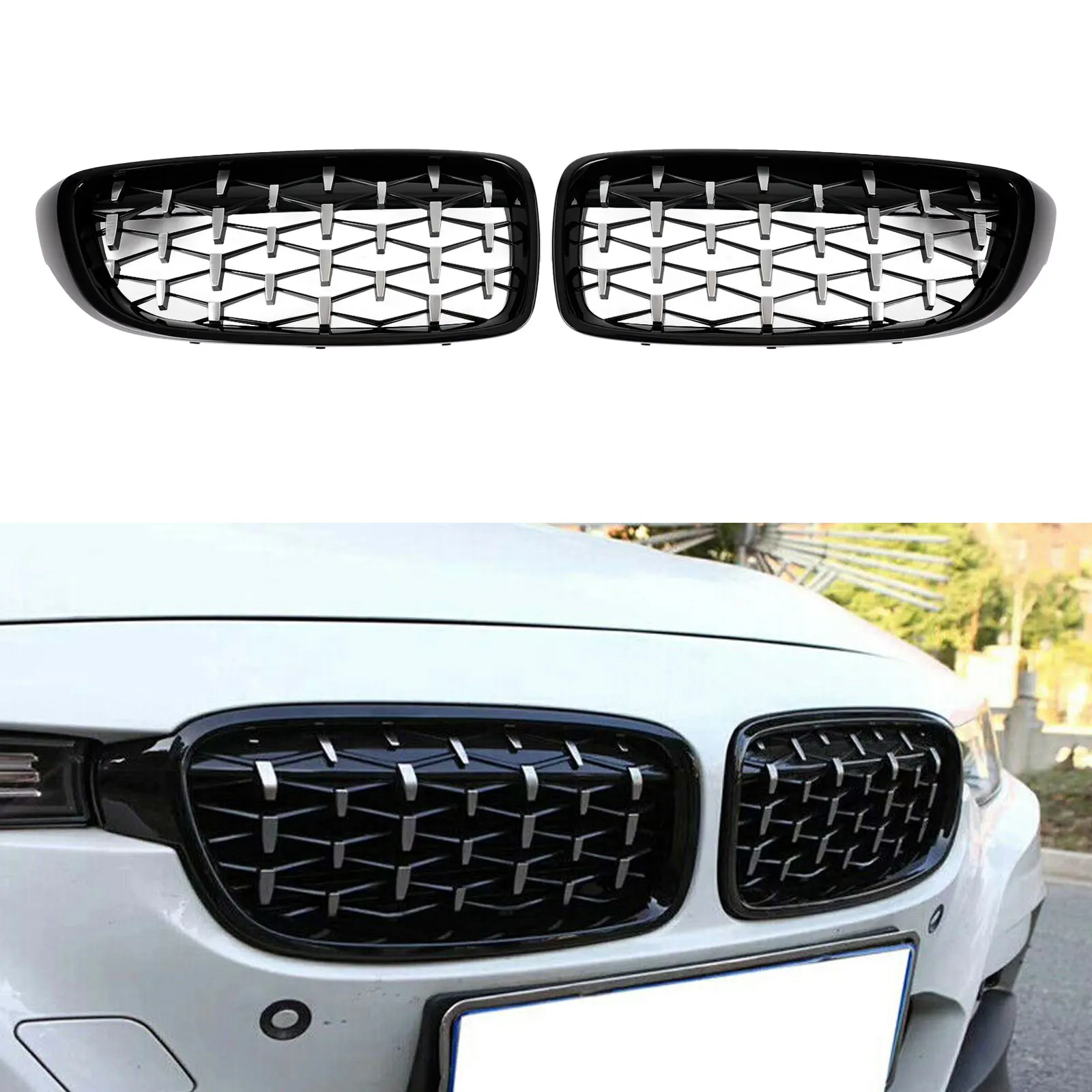 Artudatech Black & Chrome Diamond Front Upper Grille For BMW 4 Series F32 F33 F36 F82 14-18