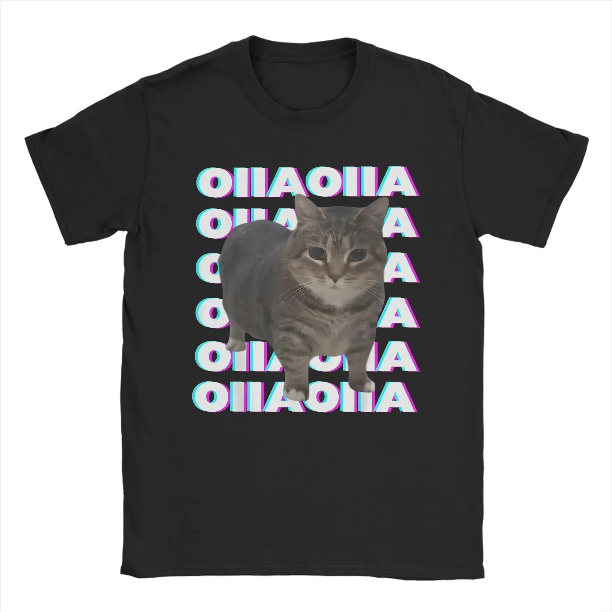 OIIA OIIA Spinning Cat Meme Glitch Disco Funny Trendy Tees Sleeve Round Clothing Summer Sleeved Harajuku Streetwear Tops Tees