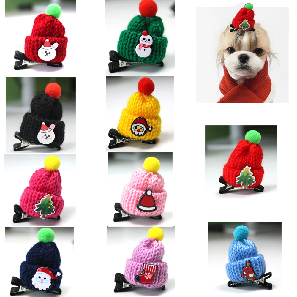 10 Pcs Pet Product Christmas Dog Hair Accessories Santa Claus Pet Dog Hair Bows Alloy Clips Pet Dog Grooming Accessories