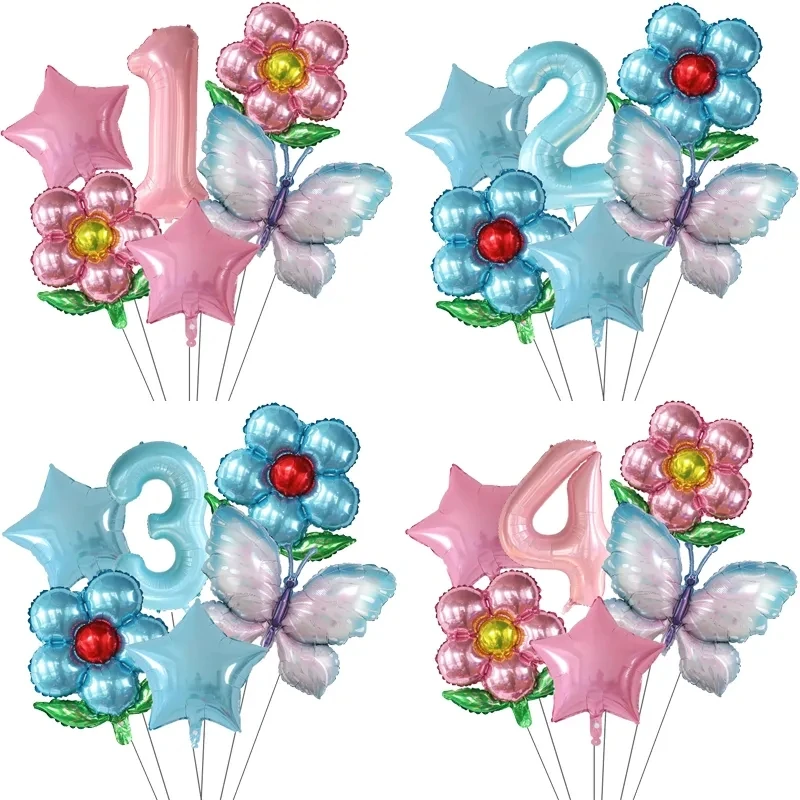 Ensemble de ballons numérotés papillon, ballon à hélium, rose, bleu, tournesol, décor de douche de bébé, fête d'anniversaire, fournitures de mariage, 40 po
