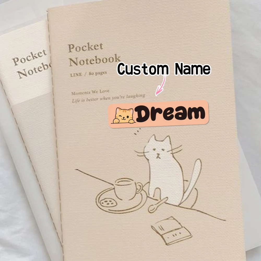 Custom cute cat Name Sticker,Transparent Waterproof Stickers for Kids,diy Name Labels for School Bag Bottles Pen Box Mug Uniform