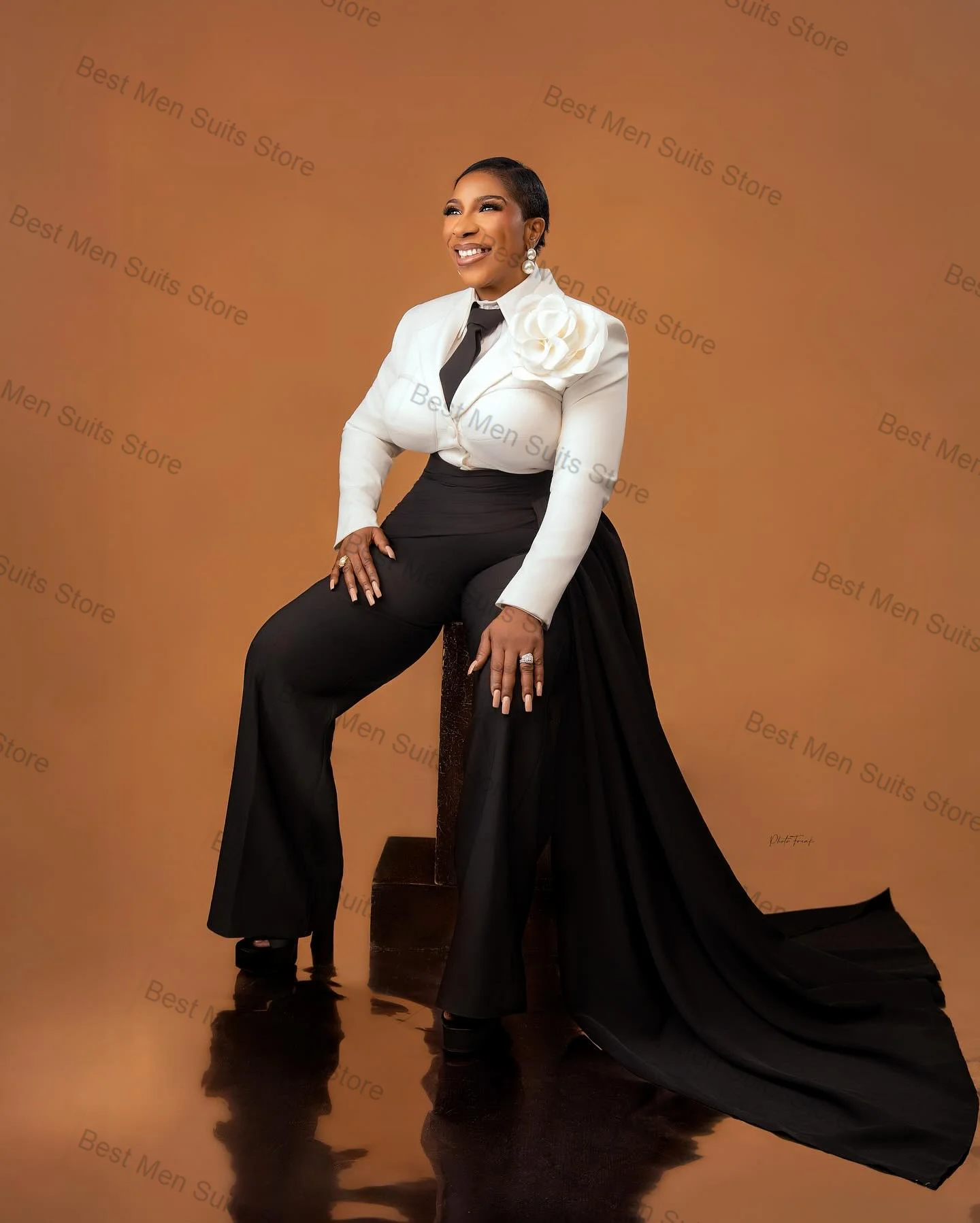 

Women Suit Set 2 Pcs Blazer+Black Pants Trousers Long Train Autumn Formal Office Jacket Customized Wedding Guest Prom Coat