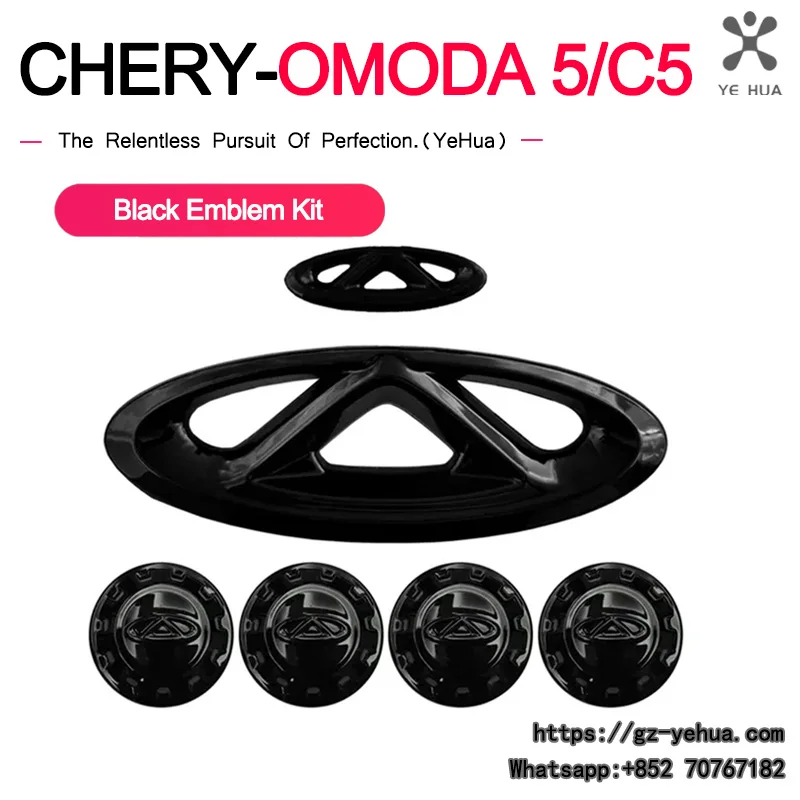 

For Chery OMODA 5 2021 2025 Stick-On Car Emblem Logo Cover Adhesive Backing Gloss Black Grill Decoration Modification Styling