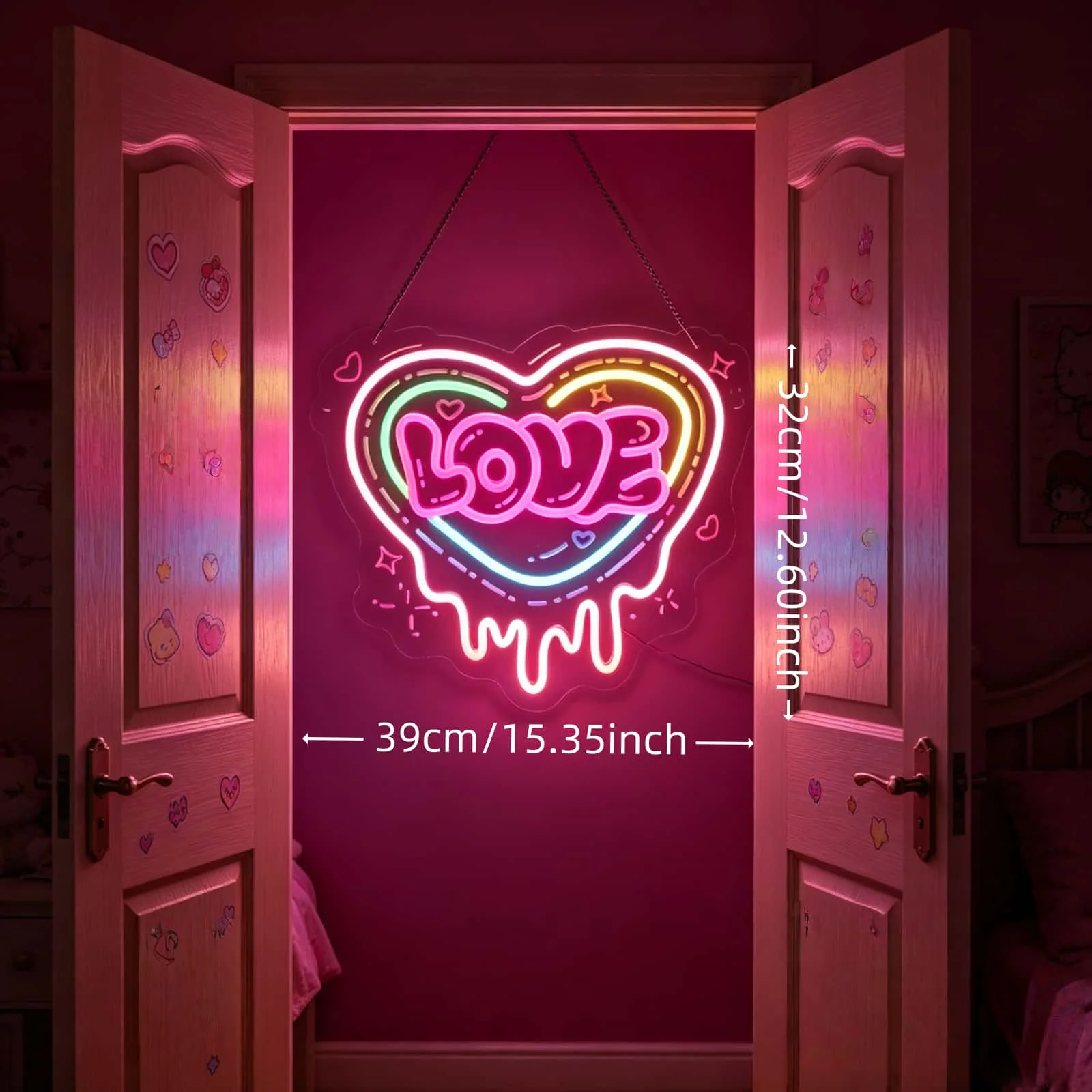 Melting Love Heart Neon Sign, Multicolor LED Neon Light for Wall Decor, Aesthetic Room Decor for Bedroom, Party Supplies