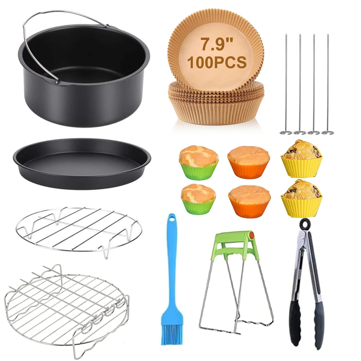 113 шт. аксессуары для фритюрницы, 8-дюймовая форма для выпечки тортов, пиццы, металлическая подставка для гриля для мяса для COSORI Gowise Phillips Ninja Cozyna Airfryer