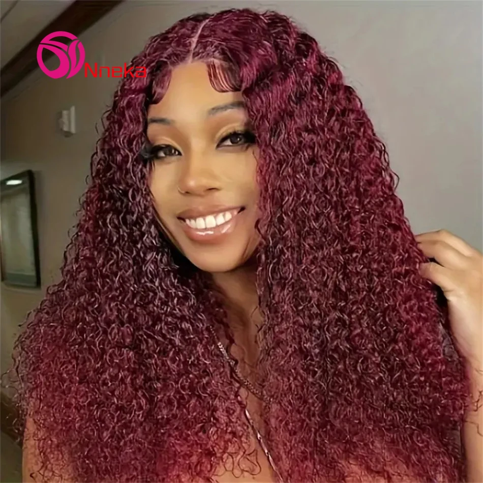 

30 36 Inch 99J Burgundy Deep Wave 13x6 Lace Frontal Wigs Brazilian Water Curly 13x4 HD Transparent Lace Front Wig For Women