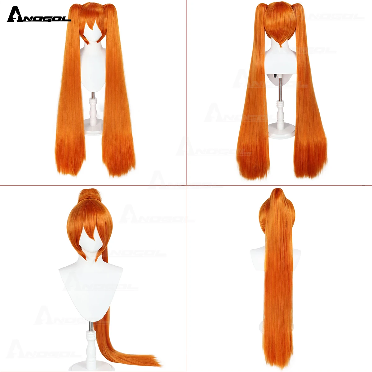 MIKU-peluca sintética de color para Cosplay, pelo largo de 47 pulgadas, color azul claro, gradiente, Blanco, Naranja, verde, con Clip, cola de