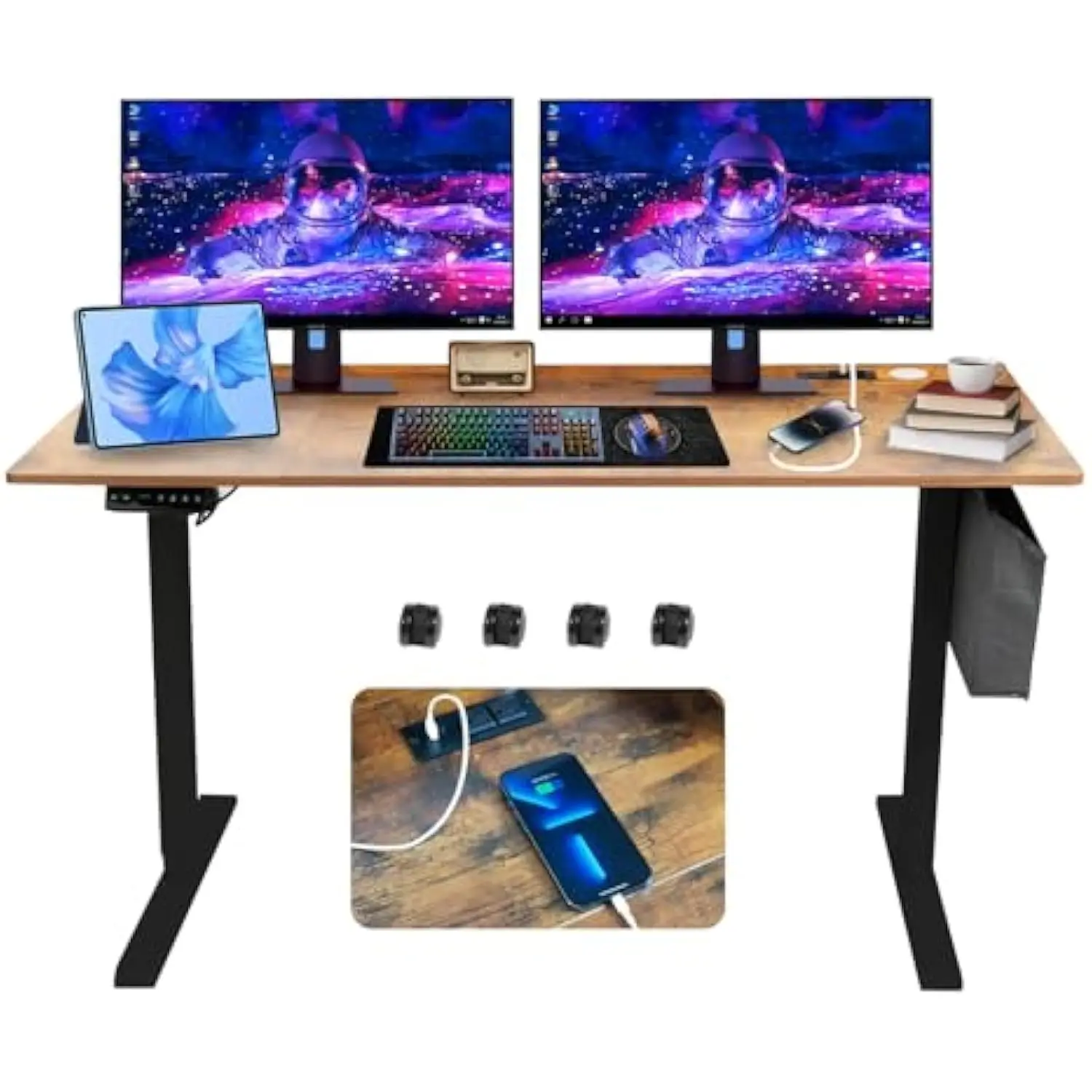 

Электрический стоячий стол 55x24 дюйма с регулируемой высотой и кабельной прокладкой, приемлемый 220 В, гадкая доска, коврик для мыши, 2 выхода Po