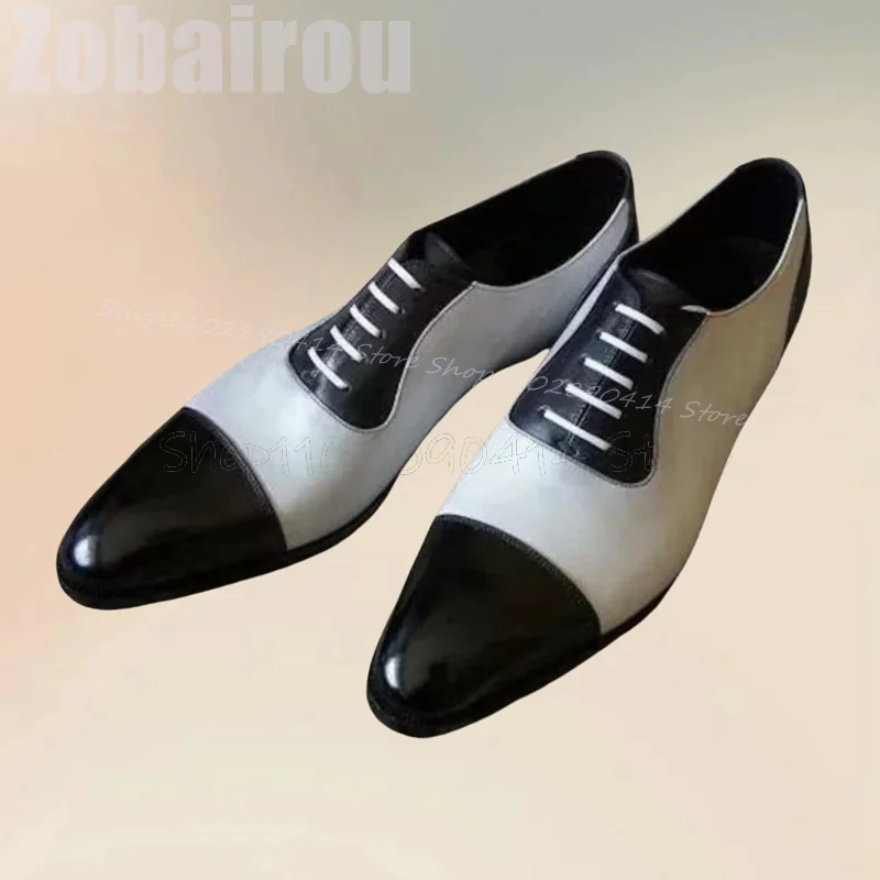 

Black White Patent Leather Strappy Men Loafers Fashion Lace Up Men Shoes Luxurious Handmade Party Banquet Office Men Dress Shoes