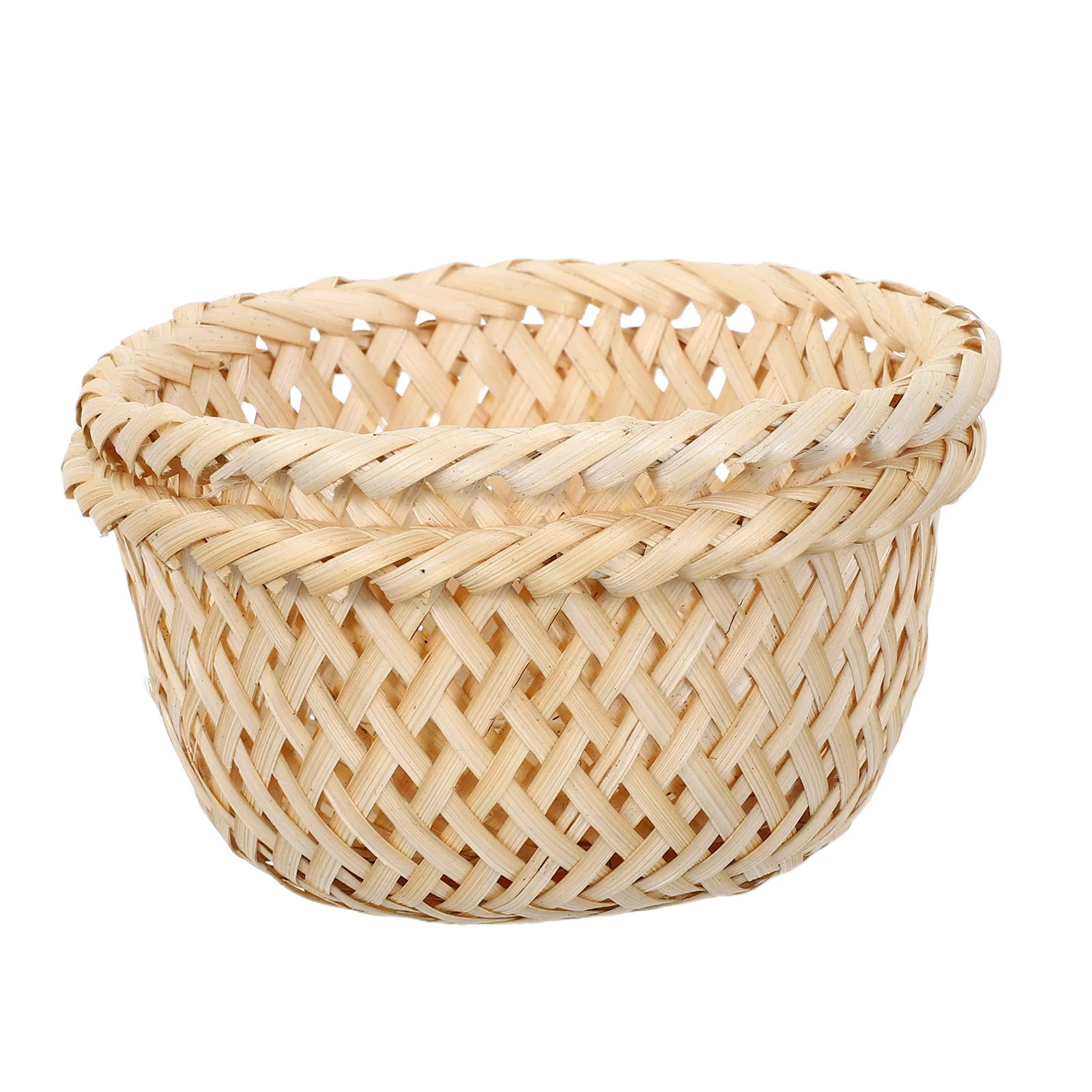 

2Pcs Round Bamboo Storage Basket Handwoven Small Fruit Bowl for Kitchen Organization Pantry Containers Decorative Snack Display