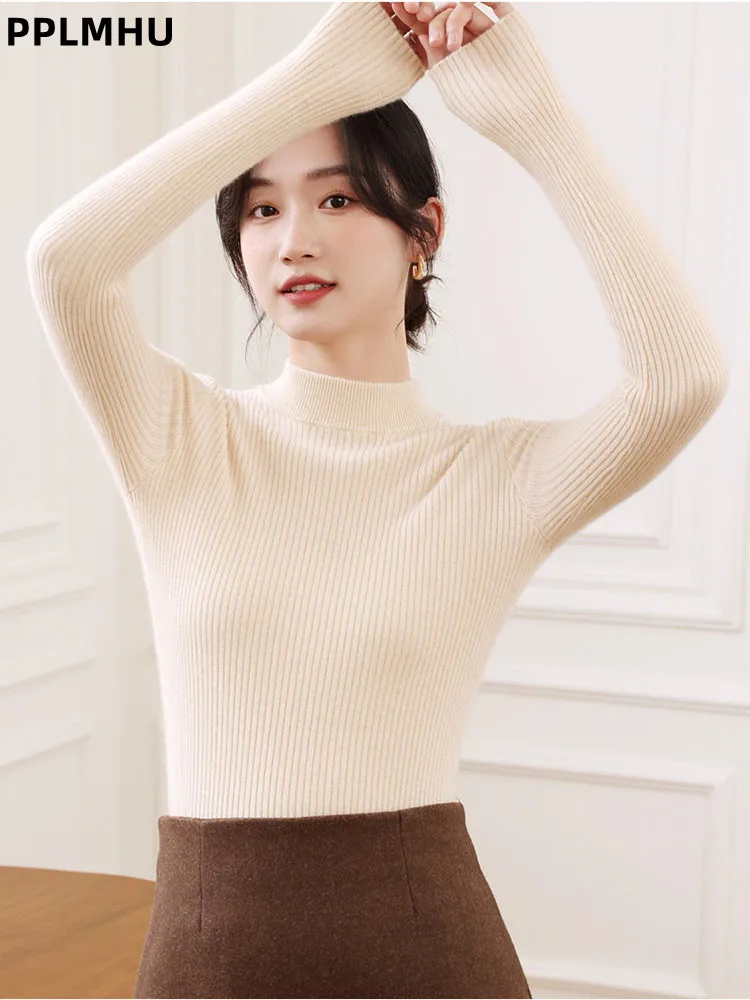 

Теплый мешковатый свитер с полувысоким воротником, женские повседневные тонкие утолщенные джемперы Sueter, модные вязаные пуловеры с длинными рукавами