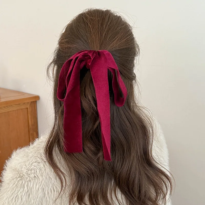 

Cute Red Black Velvet Ribbon Bow Scrunchies Women Girls Elastic Hair Bands Accessories Tie Hair Rope Headdress Headwear Ornament