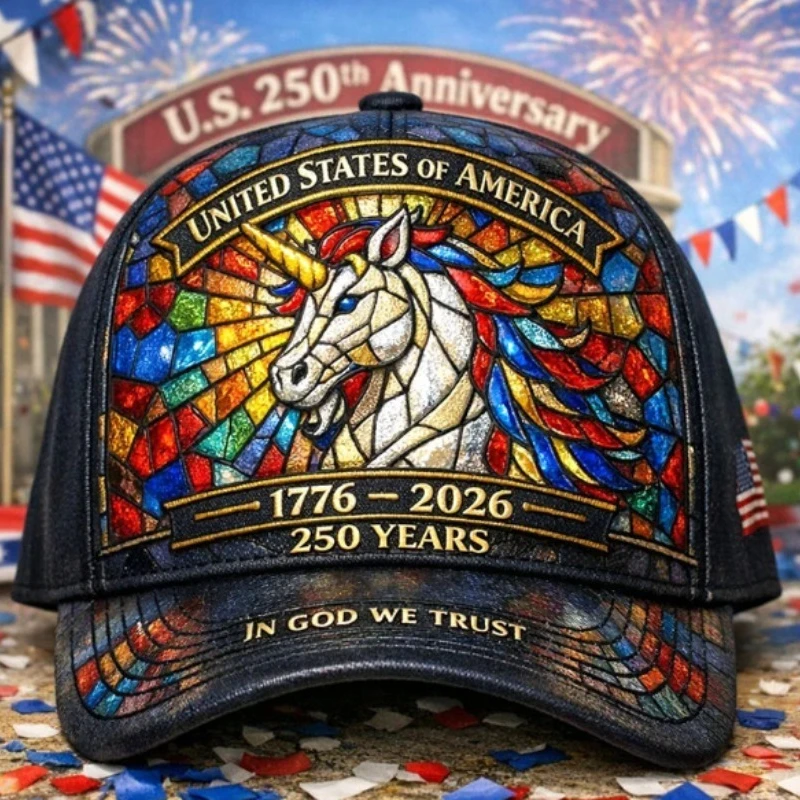 Custom 250Th Anniversary Baseball Cap 1776-2026, Featuring A Central Unicorn Design With The Phrases 'United States Of America'