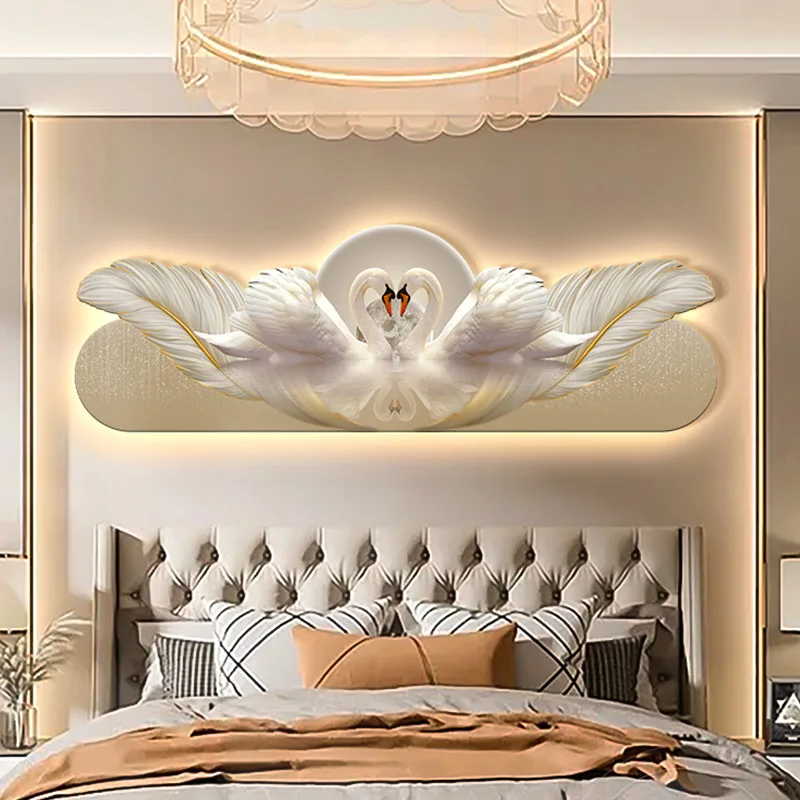 New Design Modern Luxury Swan Feather Acrylic UV Cut Edge Handmade Wall Home LED Decoration Living Room and Bedroom Decoration