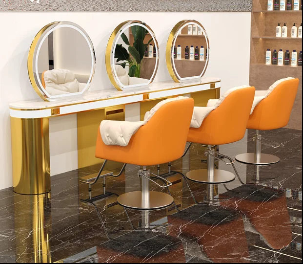 

Stainless steel edge barber shop, hair salon, marble single and double sided mirror, fashionable and simple, hair cutting and dy