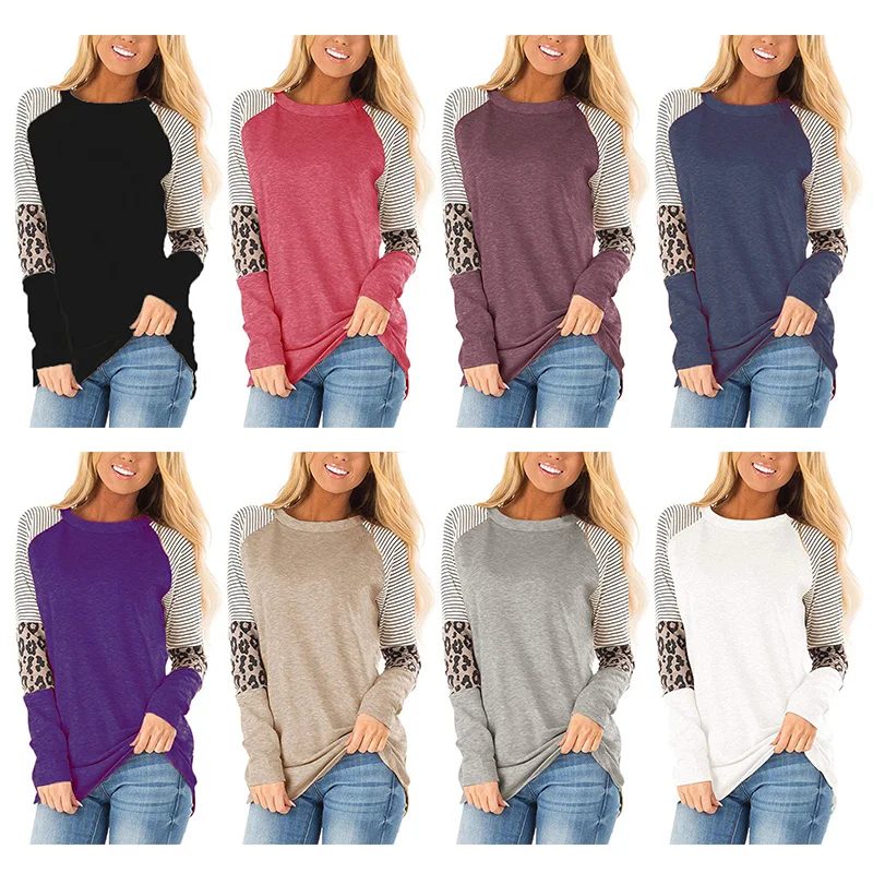 Color Matching Loose Women T-shirt Print Crewneck Knitted Pullover Top for Everyday Dating Shopping