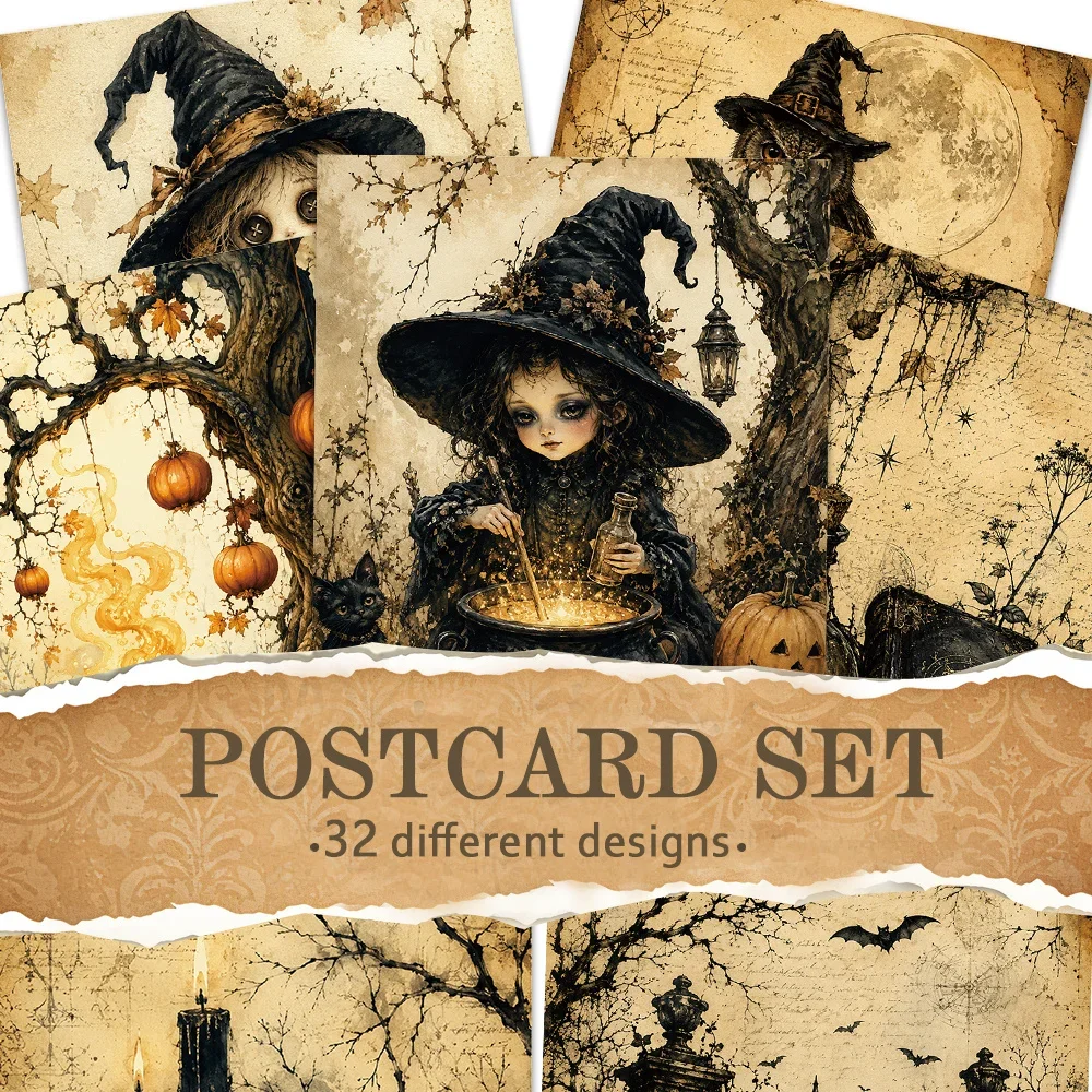 

32pcs, vintage distressed Halloween postcards,wall stickers,mailing cards,greeting cards,DIY postcards, commemorative postcards,