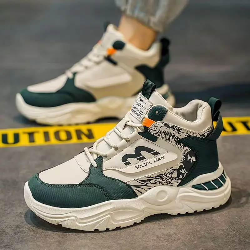 

Мужские весенне-осенние новые кожаные кроссовки на высокой подошве, повседневные, с толстой подошвой, нескользящие, водонепроницаемые, легкие, на шнуровке, модные, для бега