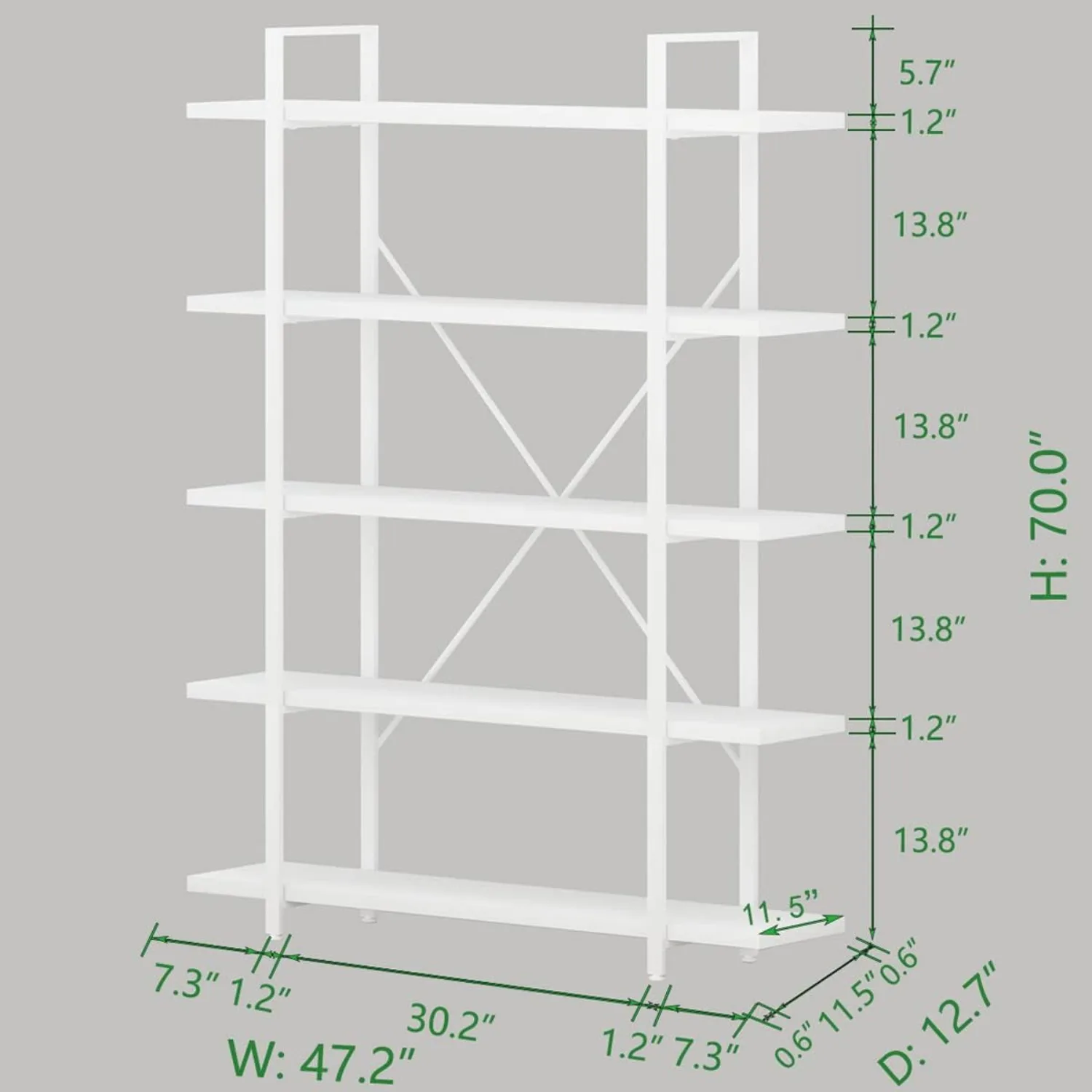 5 Tier Tall  Bookshelf, Metal and Wood Storage Book Shelves for Bedroom Living Room Office, Modern Large , Customized