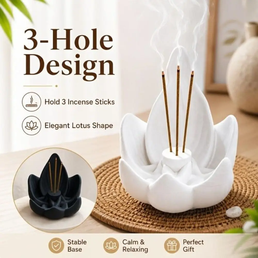 Creative Lotus Incense Burner Petal Structure Floral Decorative Incense Holder Freestanding Glossy Finish Aromatherapy Burner