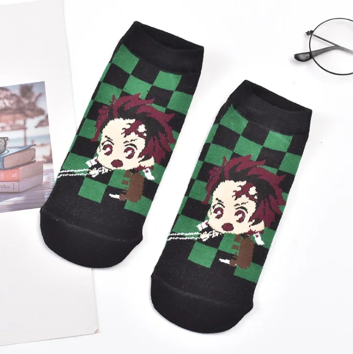 5 Pairs Anime Demon Slayer Cosplay socks cute cartoon boat socks adult women\'s cotton low waist  ankle socks