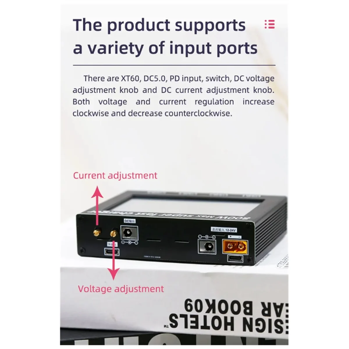 

T06C-800W 4.3 Inches Screen Adjustable Five-Way Output Buck-Boost PD Mobile Phone Input Ports High Power Desktop Charger