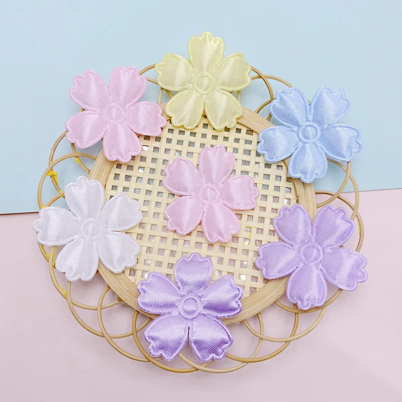 100Pcs 3,5 CM Stoff Blume Gepolsterte Appliques Nähen auf Patches Kleidung Hüte Haarnadel Ornament Zubehör DIY Handwerk Verlegenheit – Detail 6