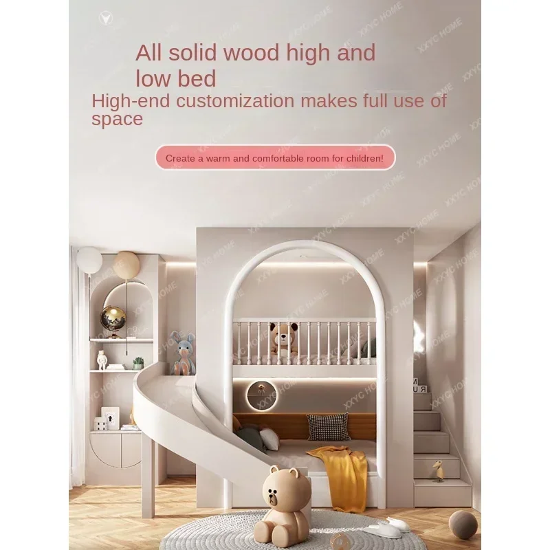 Customized Children's Bed with Sliding Ladder  Tree House-Hole Duplex Attic Lower Bunk  Bed