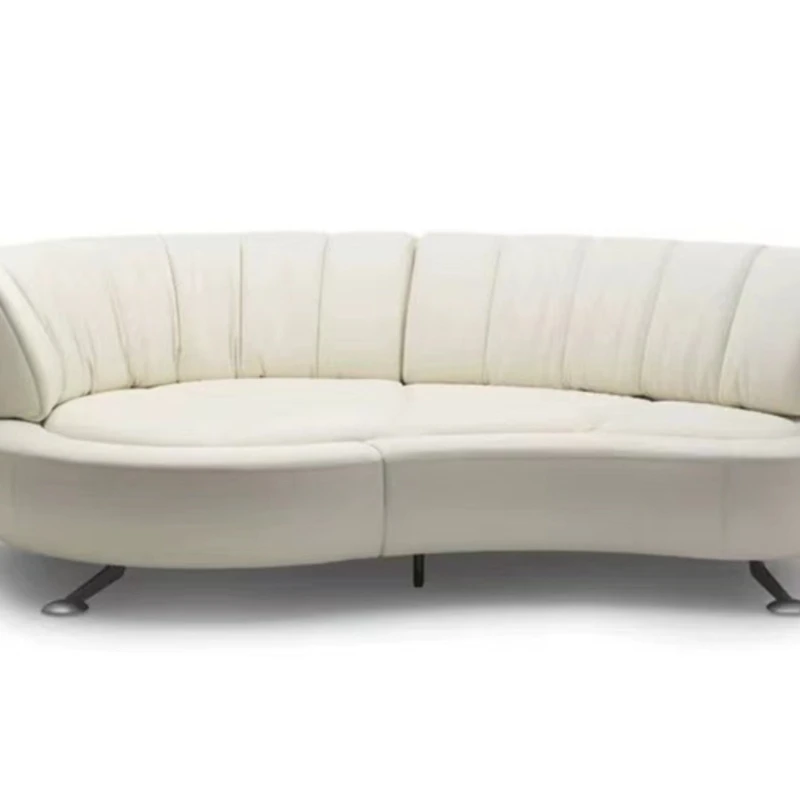 

Slide sofa 360 degree rotating backrest curved push-pull small apartment black three or four leather sofa