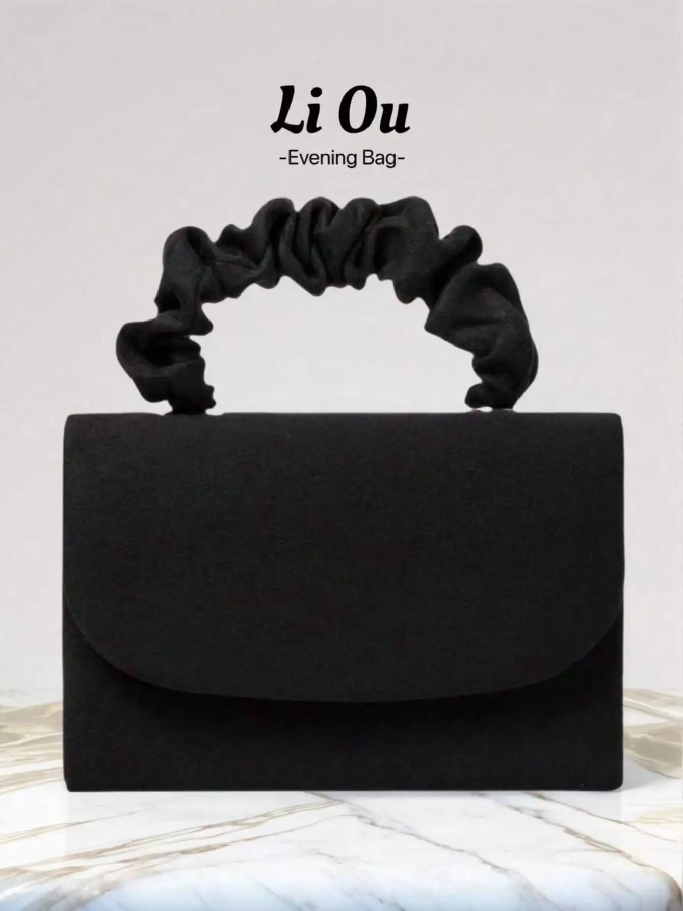 

Черный вечерний клатч из искусственной замши с рюшами на ручке - Сумка для торжественных мероприятий