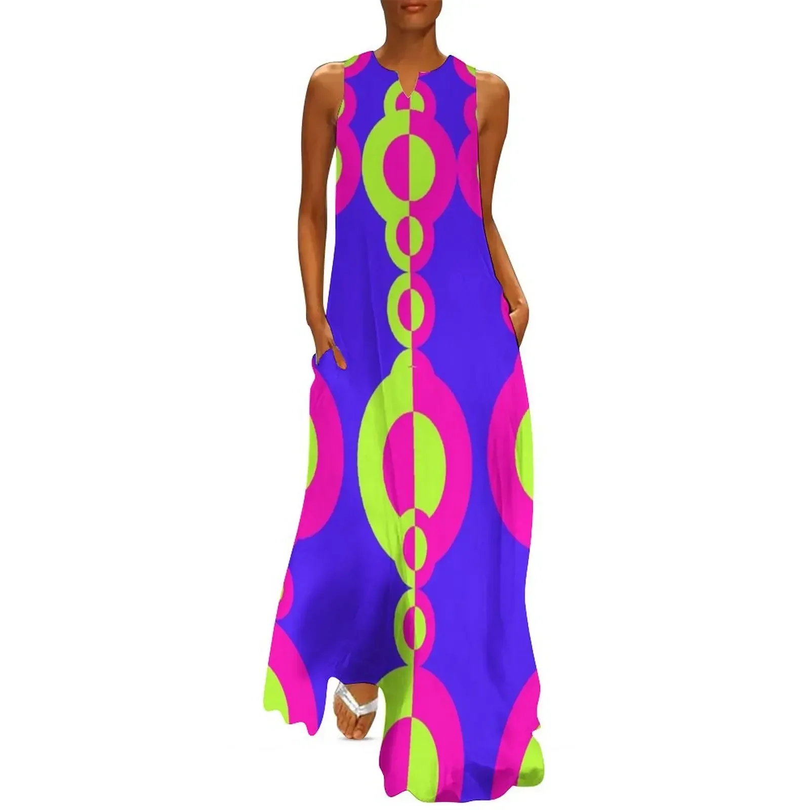 

Retro 1960's Disco Pattern Neon pink green purple Long Dress womans clothing summer women's dress 2025 Dress