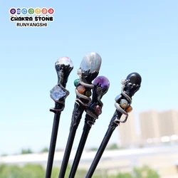 1PC Natural Crystal Ball Scepter Crystal Element Fairy Stick Ritual Props Altar Decor Charms Party Witch Decor Halloween