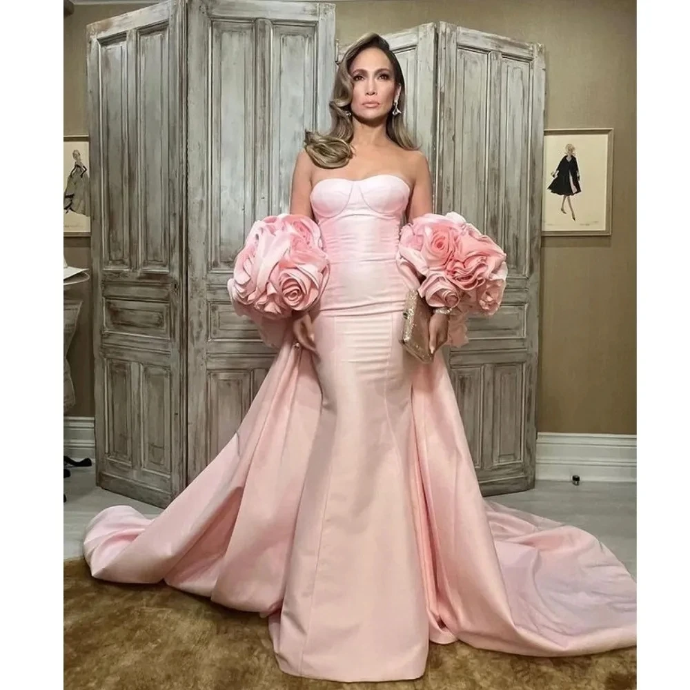 2024 Pink Jacket Robe Party Dress Vestidos De Fiesta 3D Floral Special Occasion Maxi Gowns Gorgeous Formal Dresses