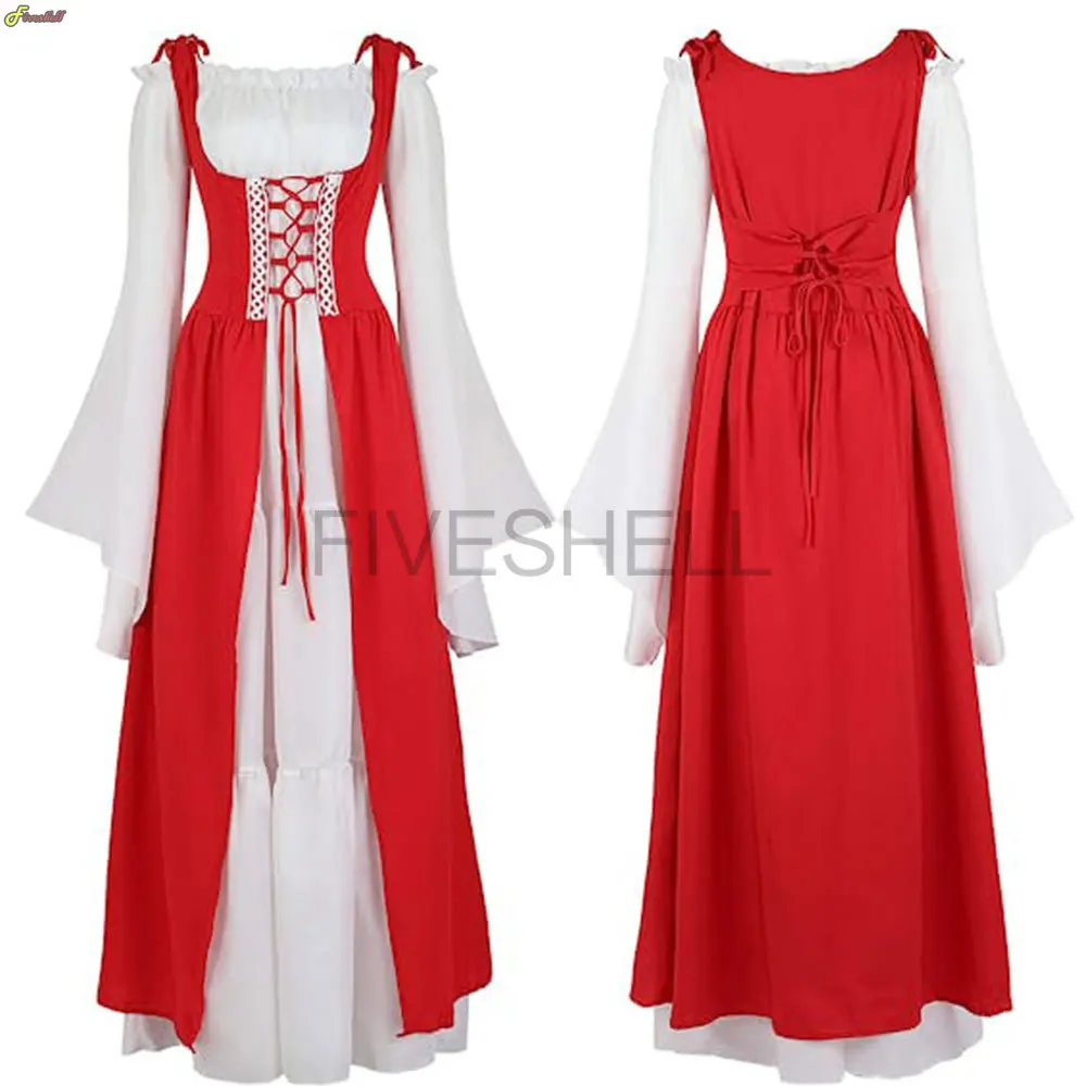 2024 New Plus Size Medieval Dress for Women Renaissance Gothic Long Maxi Retro Vestido Victorian Lace Up Paty Ball Gown 15 Color