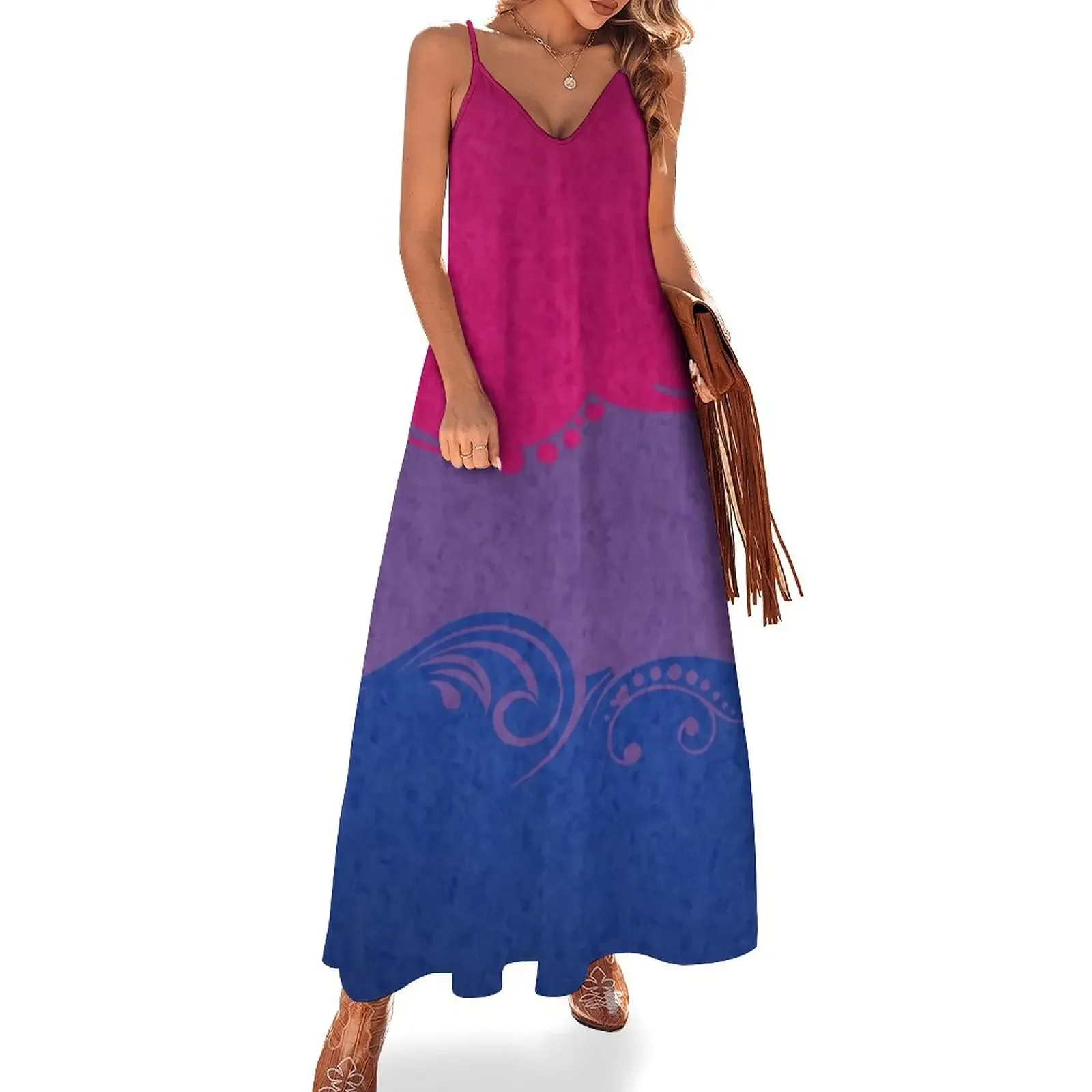 

Fancy Swooped and Swirled Bisexual Pride Flag Background Sleeveless Dress summer dress womens 2025 women's summer dresses 2025