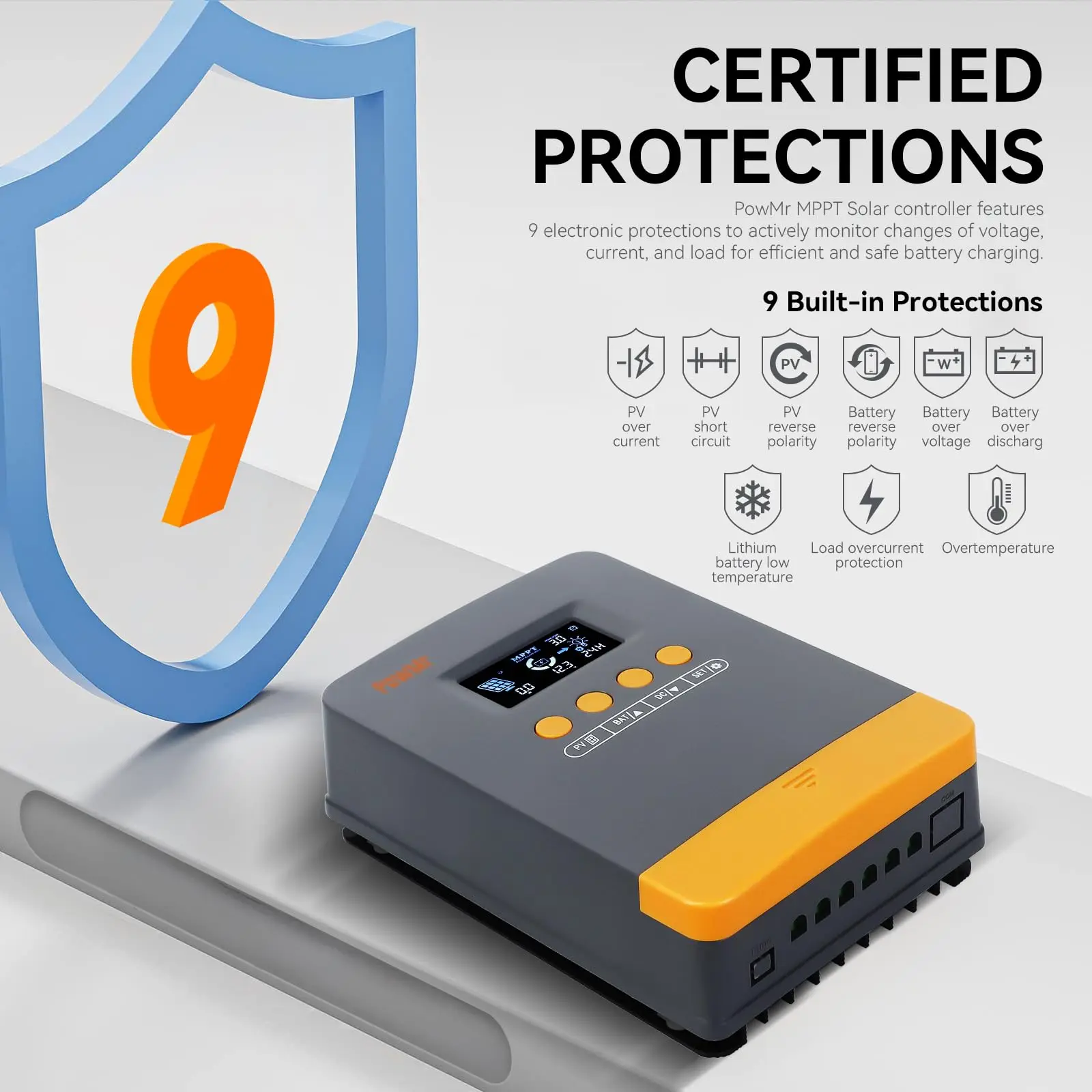 PowMr USA 25A 35A 45A MPPT جهاز التحكم بالشحن بالطاقة الشمسية 12 فولت 24 فولت تلقائي للوحة 100 فولت منظم ذكي بطارية الرصاص الحمضية/الليثيوم #6