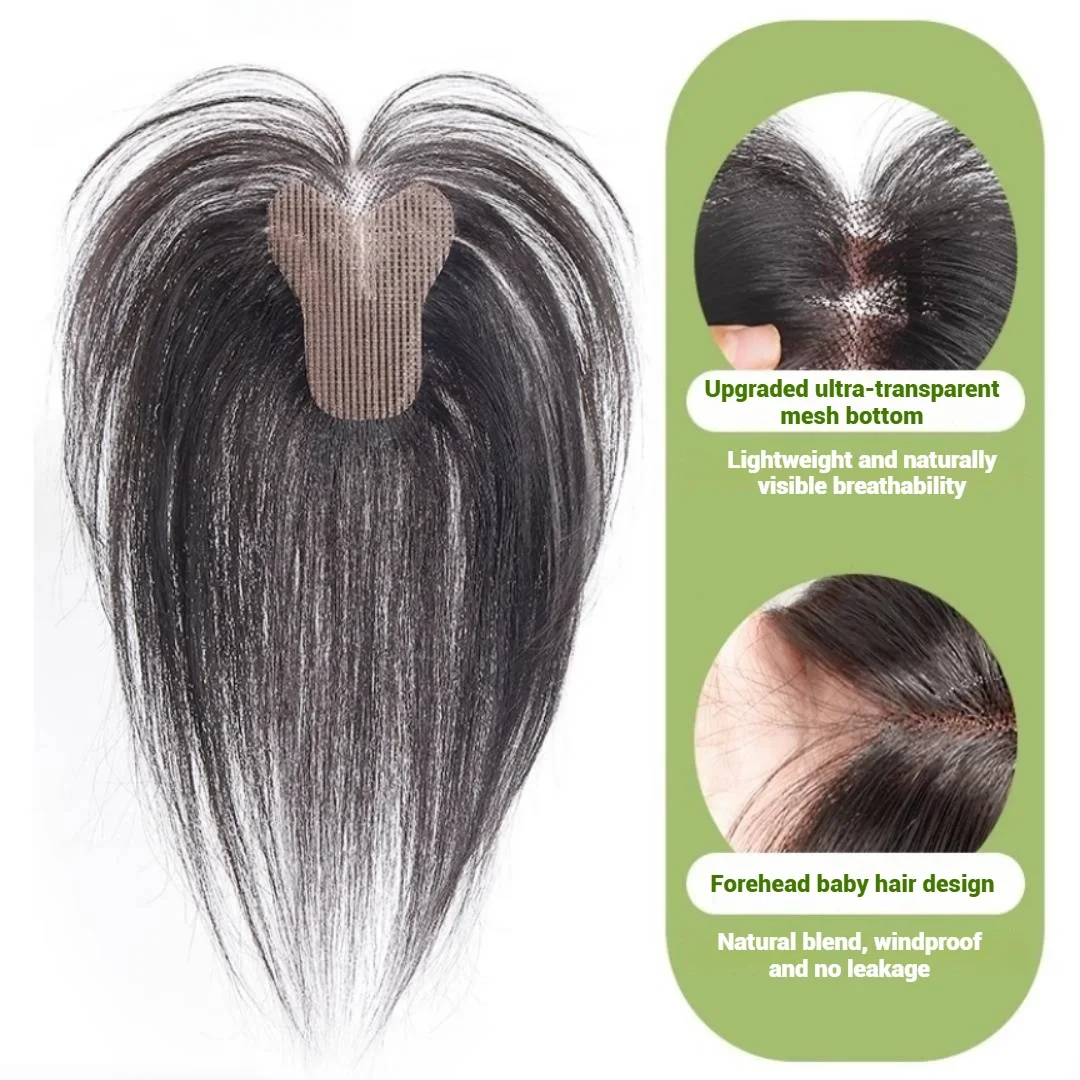 New Invisible Forehead Design & Natural Looking Human Hair Topper For Women  Magic Paste No Clips Bangs Fringe Cover Gray Hair