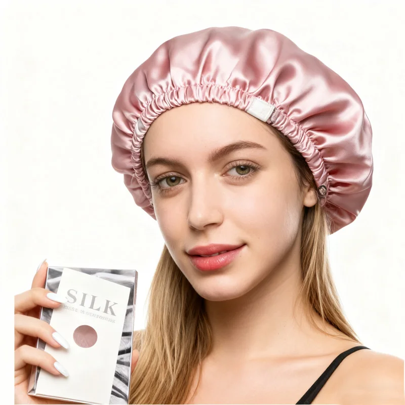 

Double Layer 100% Mulberry Silk Bonnet - 22 Momme Adjustable Sleep Cap for Women with Elastic Band, Hair Protection