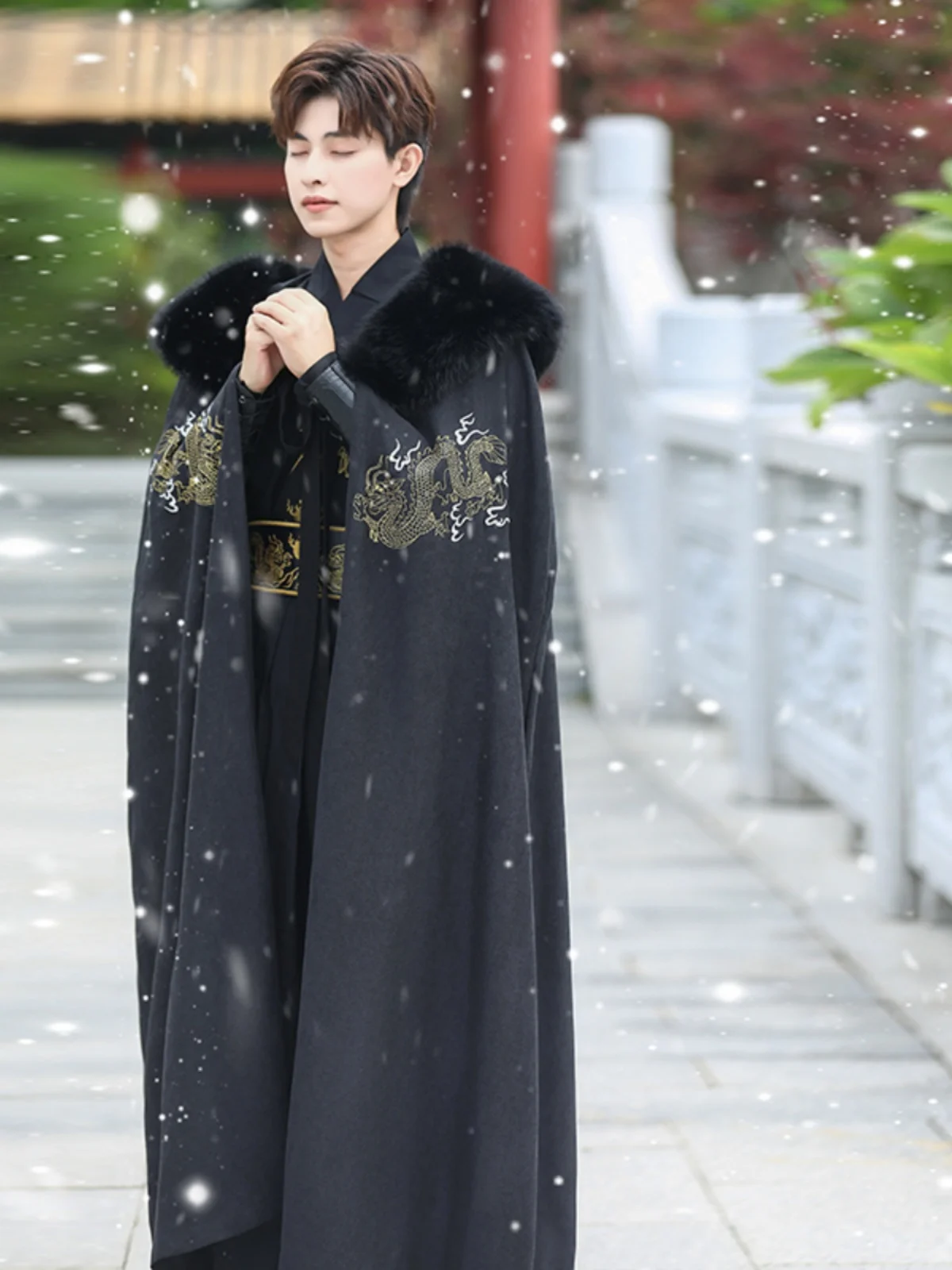 Fato Tang estilo chinês hanfu masculino, gola com capa de veludo, saia de cavalo, artes marciais antigas, outono e inverno