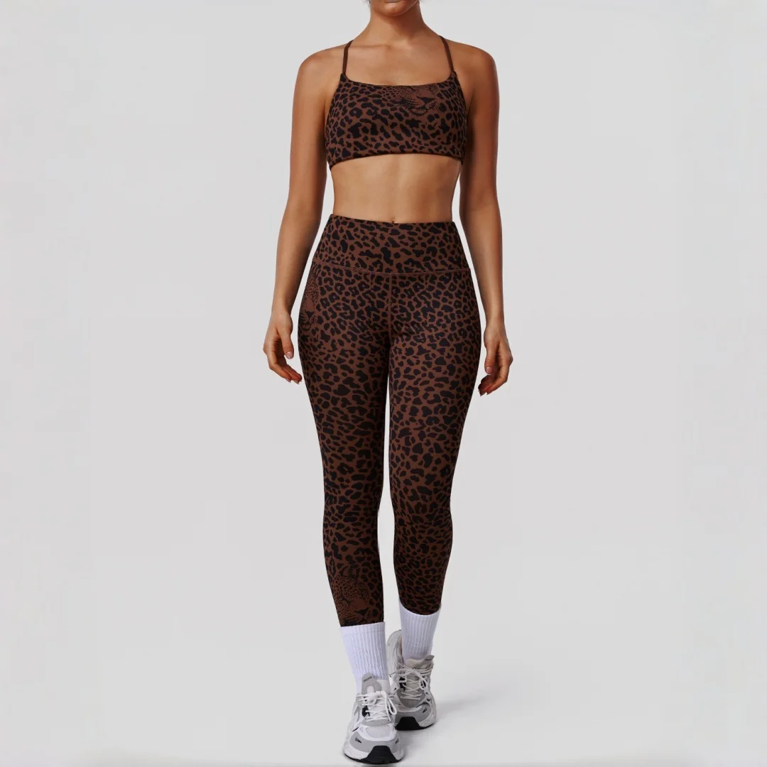

Женский комплект для йоги с леопардовым принтом: утягивающие леггинсы с высокой талией и эффектом подтяжки бедер, спортивный бюстгальтер без спинки, комплект для фитнеса, бега, тренировок в спортзале и йоги