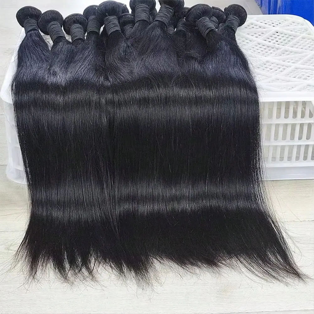 Knochenglatte Echthaar-Bündel, schwarz gefärbt, 30 Zoll, 1, 3, 4 Bündel Haarverlängerungen für Frauen, Echthaar-Extensions