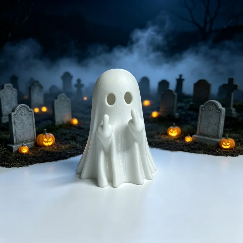 Personalized Middle Finger Ghost Statue, White Ghost-Shaped Halloween Decoration, Small Desktop Sculpture, Bedroom, Office, Bar Party Decoration